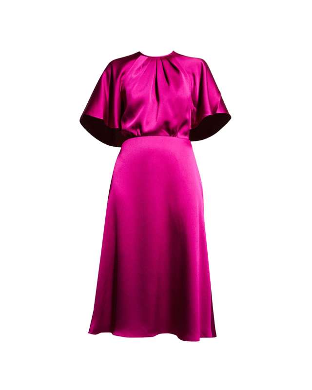 Pleated Satin Capelet Dress